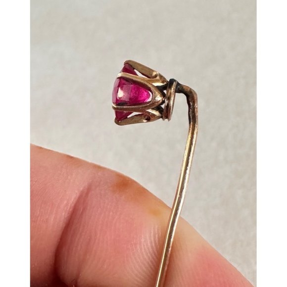 Antique 18kt solid rose gold old European cut genuine 1.22ct ruby stick pin - Picture 7 of 10